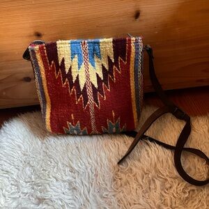Handwoven Southwestern-Style Red Crossbody Bag with Leather Strap